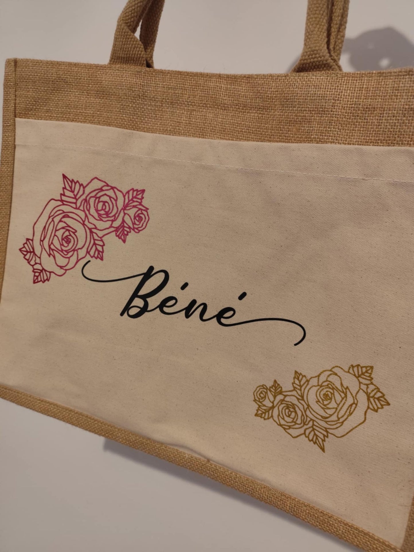 Sac en toile de jute Modèle 3 Floral Prénom