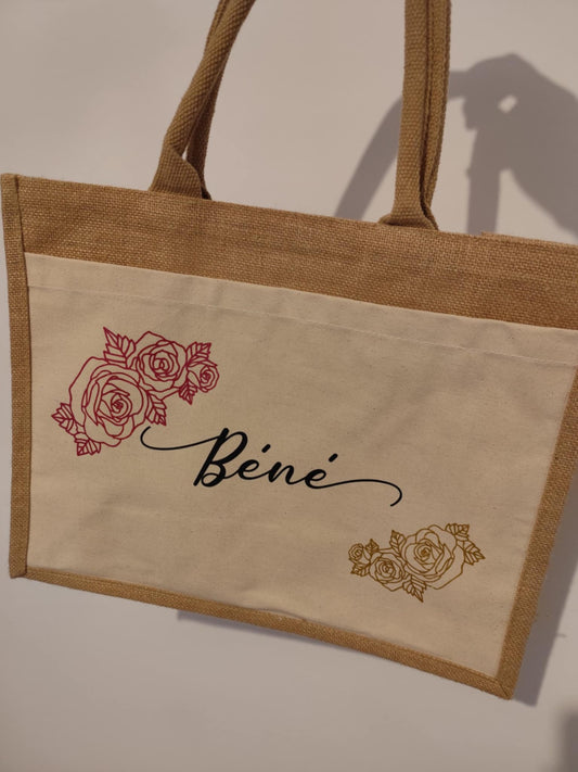 Sac en toile de jute Modèle 3 Floral Prénom
